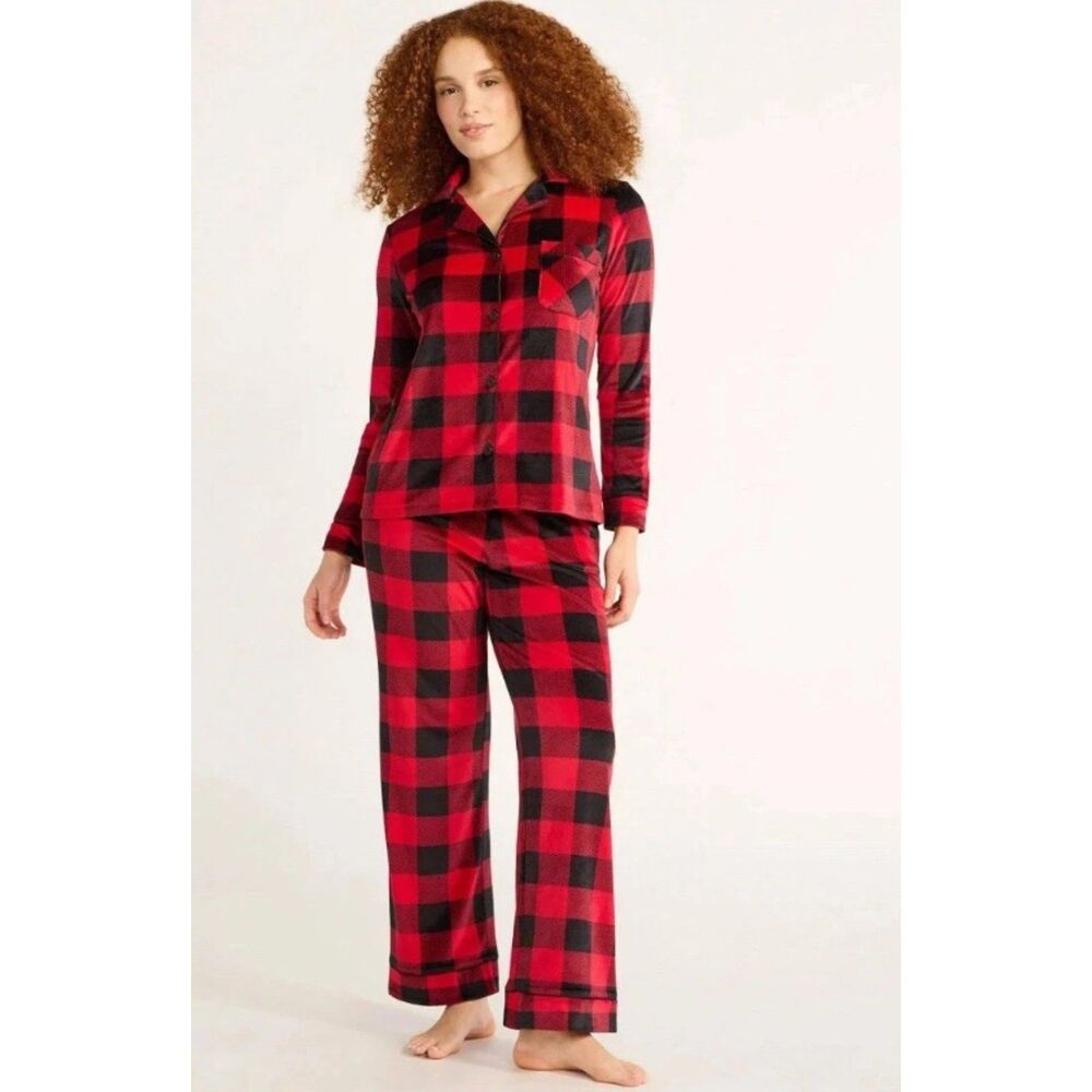 NEW Buffalo Plaid Plus Sz 2X (18-20) Soft Velour 2 Pc Pajama Lounge Set JOYSPUN